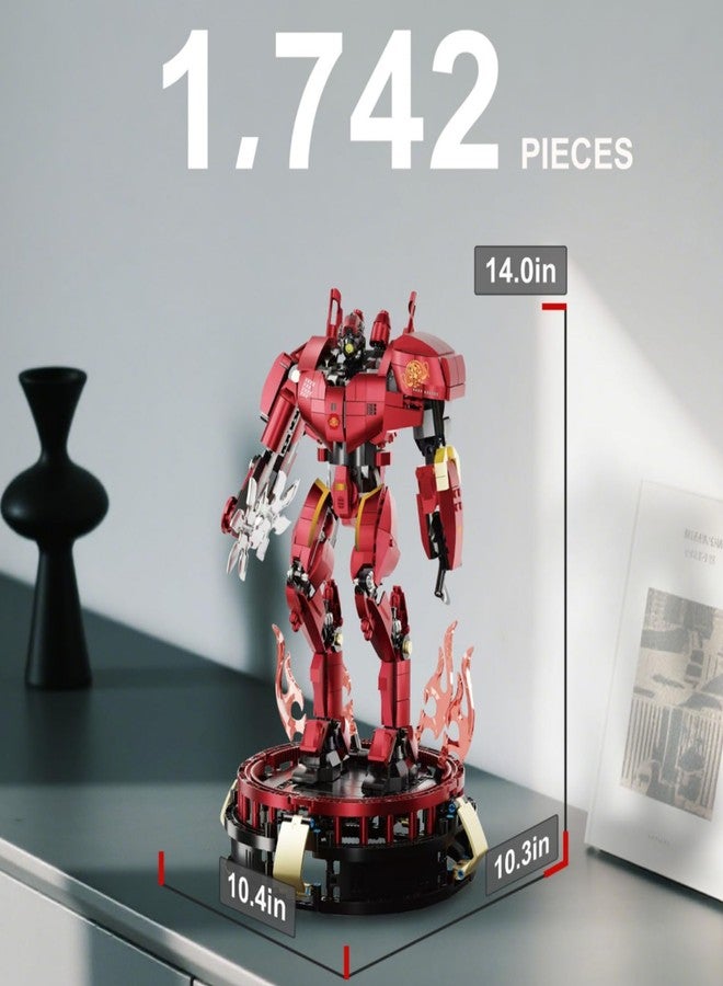 HIGH GODO Storm Mech Building Blocks Set for Adults，Red Armor Robot Model Building Kit with Weapons and Flame Shape Base, 1742 Pieces Hard Corfe Collectible Gifts for Movie Fans Man Teens - Image 5